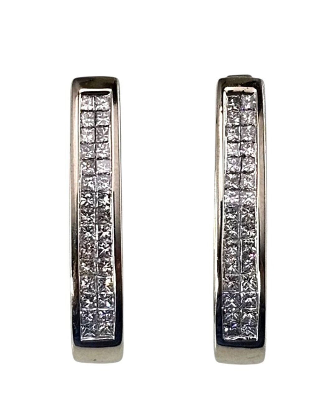 14K White Gold Princess Cut Diamond Oval Hoop Earrings #24947